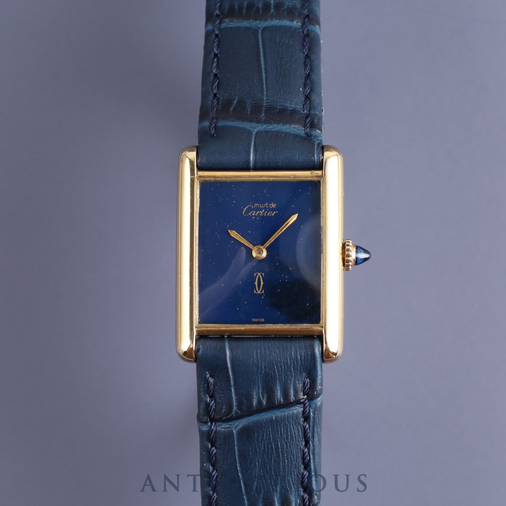 Cartier Must Tank LM Manual winding Cal.78-1 SV925 Leather Genuine buckle (GP) Lapis lazuli dial Overhauled