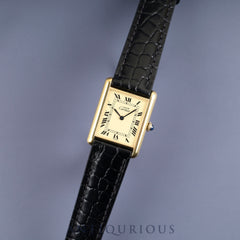 Cartier Must Tank LM Manual Winding SV925 Leather Watch with Genuine GP Buckle Ivory Roman Dial Overhauled and Finished to Look Like New