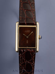 カルティエ マストタンク LM 手巻き Cal.78-1 SV925 革 純正尾錠（GP）マホガニー文字盤（SWISS表記）1976年頃～1980年代初期頃 オーバーホール済み