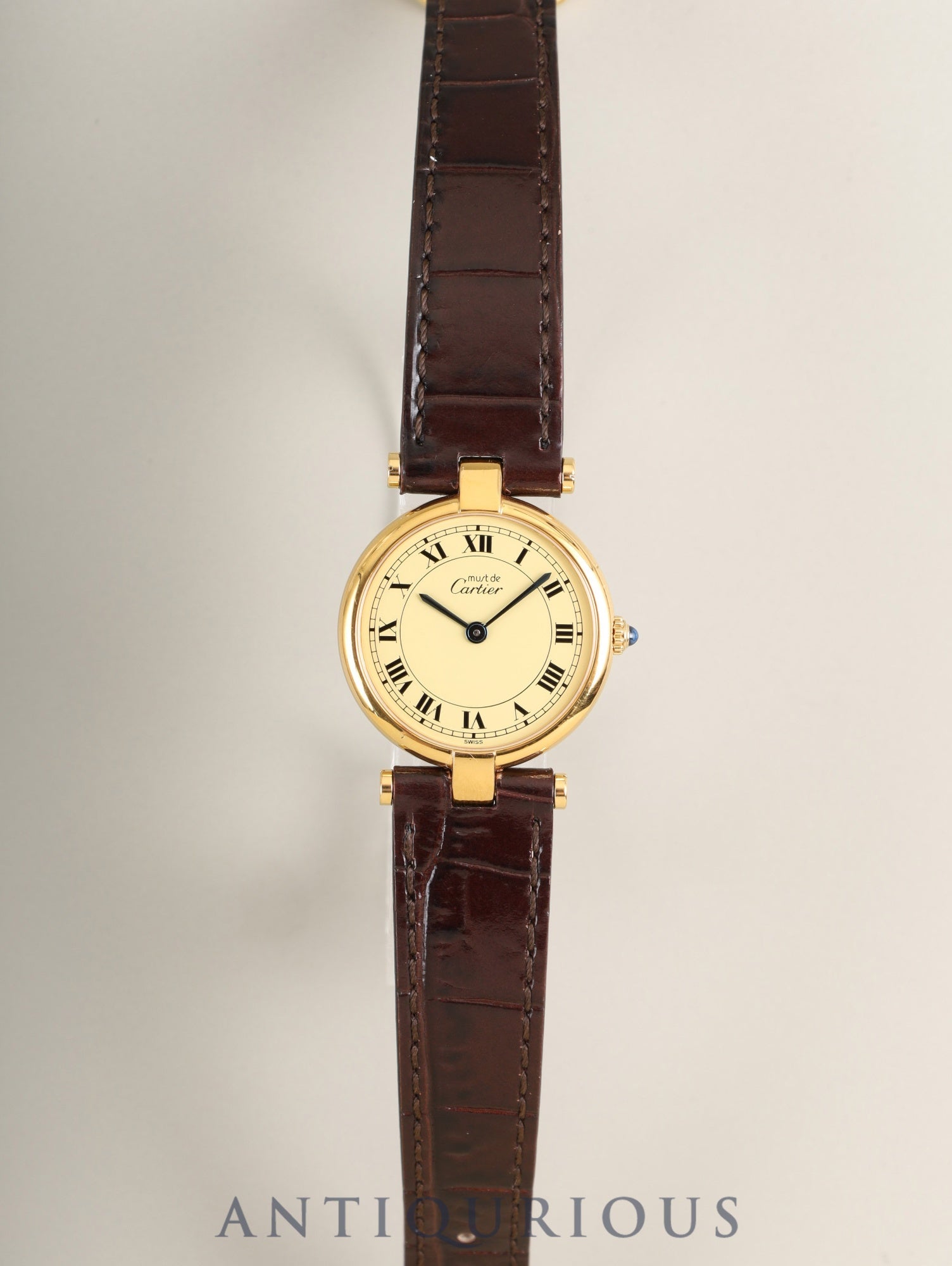 カルティエ  マスト ヴァンドーム VLC SM 18 クォーツ Cal.81 SV925 革 純正ピンバックル（GP）アイボリーローマン文字盤 24mm 箱 冊子 保証書（1990年）オーバーホール済み