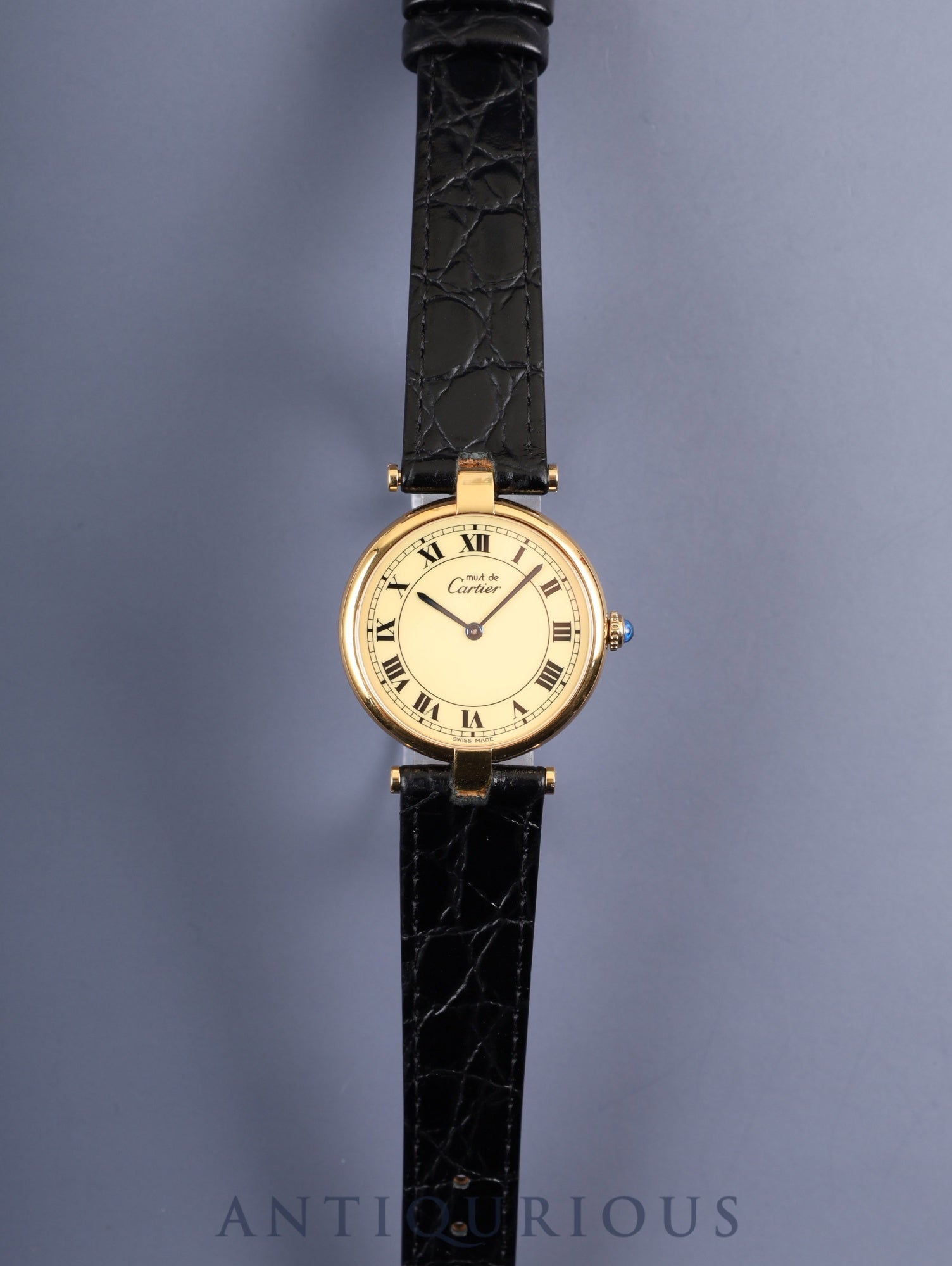 カルティエ マスト ヴァンドーム VLC LM 590003 クォーツ SV925 革 純正尾錠（GP）アイボリーローマン文字盤 カルティエブティックにてコンプリートサービス（フルメンテナンス）済み