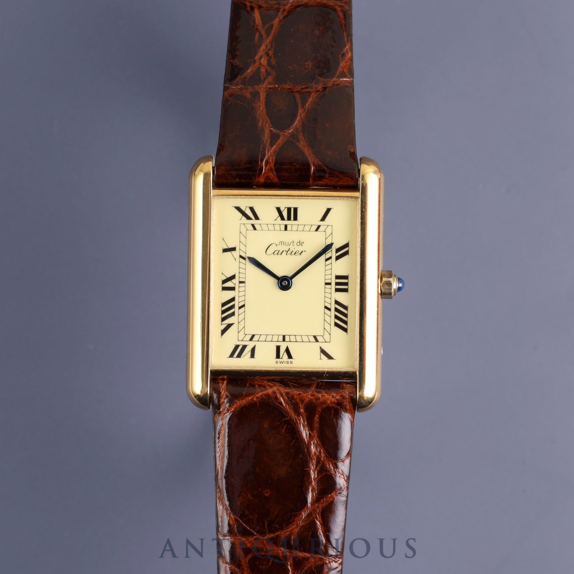 Cartier Must Tank LM 6 81006 Quartz Cal.81 SV925 Leather Genuine Buckle (GP) Ivory Roman Dial Box Overhauled