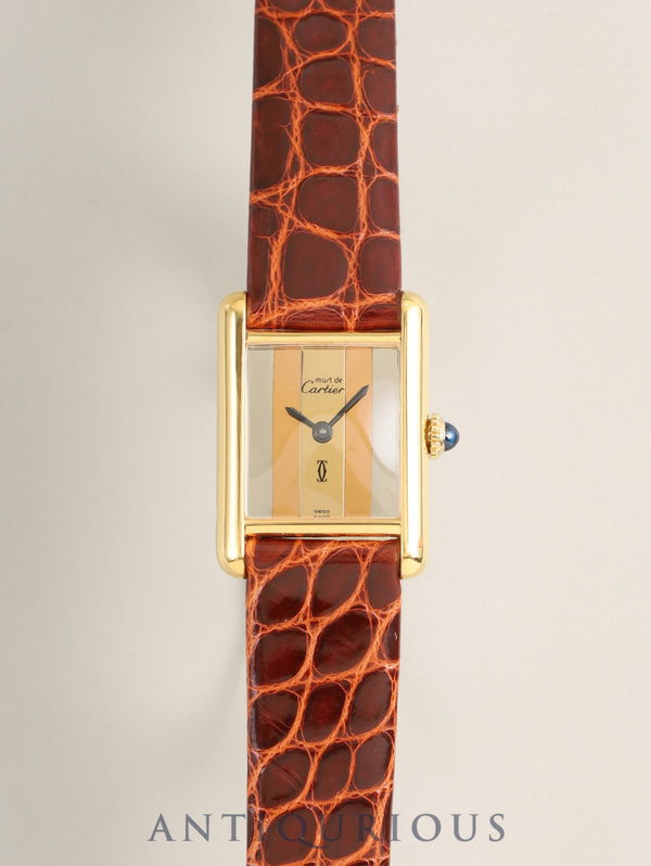 カルティエ マストタンク SM 手巻き Cal.78-1 SV925 革 純正ピンバックル（GP）ストライプトリニティ文字盤（SWISS表記） オーバーホール済み 新品仕上げ済み