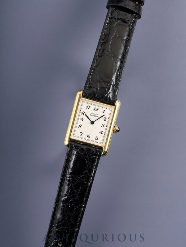 Cartier Must Tank LM 590005 Quartz Caliber 90 SV925 Leather Strap with Genuine D-buckle (GP) Arabic Dial Overhauled and Polished to Look Like New