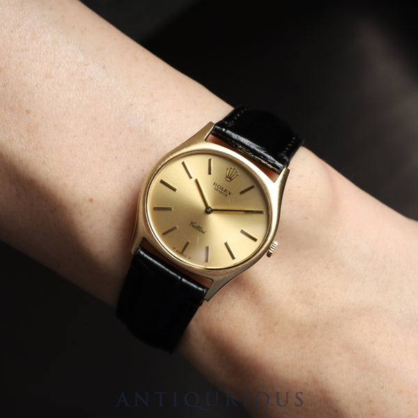Rolex Cellini 3806/8 Manual winding Cal.1600 YG Leather Genuine buckle (GP) Champagne dial 40 series (1974) Overhauled