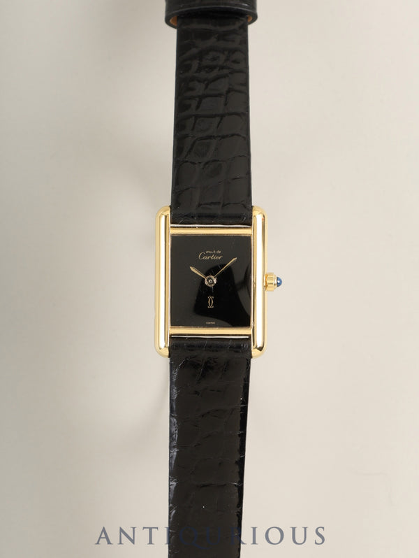 カルティエ マストタンク SM 3 66001クォーツ Cal.157 SV925 革 純正ピンバックル（GP）オニキス文字盤（SWISS表記）オーバーホール済み 新品仕上げ済み
