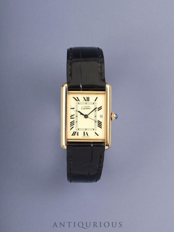 カルティエ マストタンク GM（XL） W1017454 / 2413 クォーツ Cal.687 SV925 革 純正Dバックル（GP） アイボリーローマン文字盤 オーバーホール済み