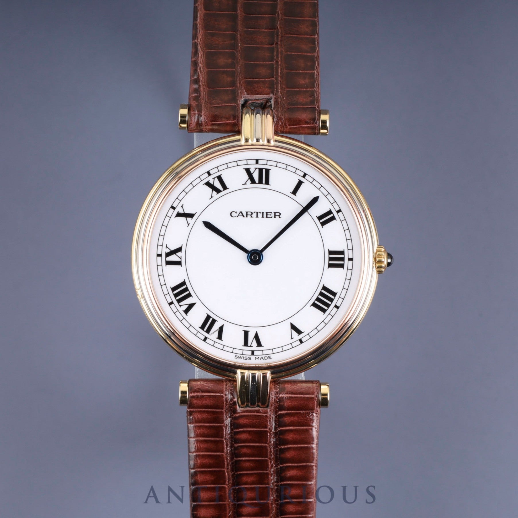 カルティエ ヴァンドーム VLC LM トリニティ 85533553 / 81003 クォーツ 750 革 純正尾錠（GP） ホワイトローマン文字盤 カルティエブティックにてコンプリートサービス（フルメンテナンス）済み