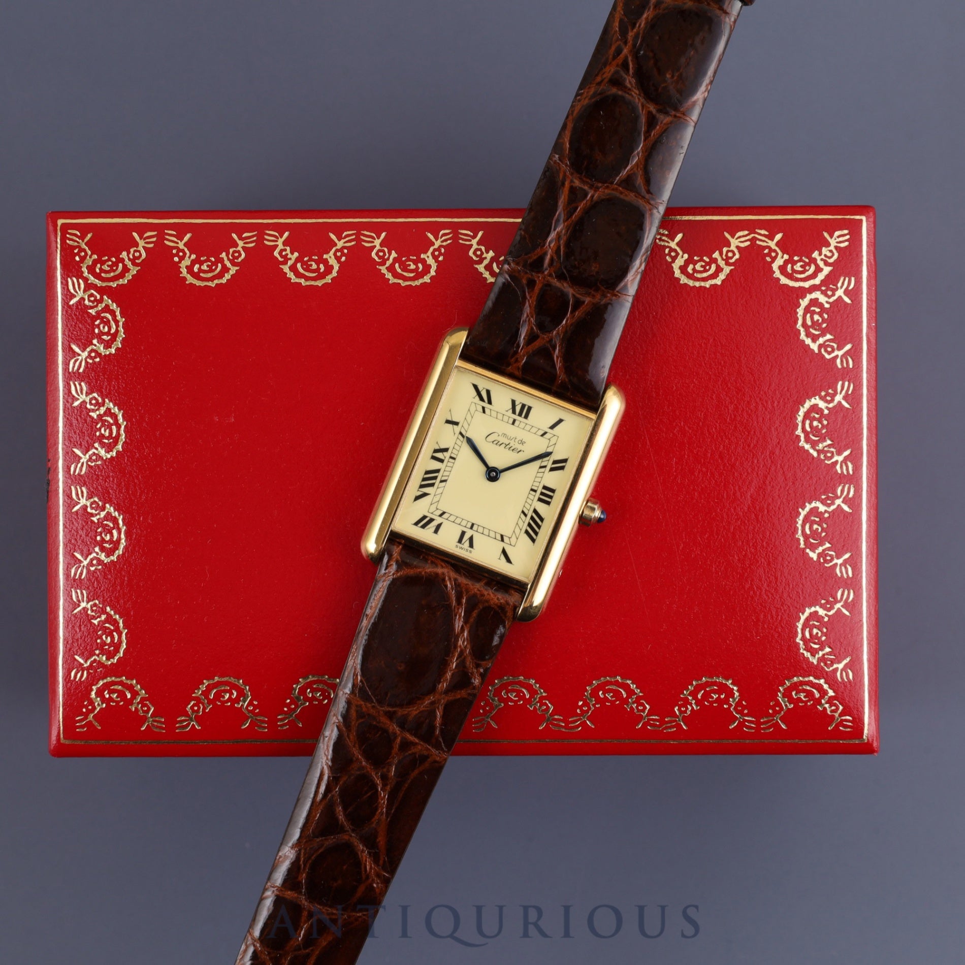 Cartier Must Tank LM 6 81006 Quartz Cal.81 SV925 Leather Genuine Buckle (GP) Ivory Roman Dial Box Overhauled