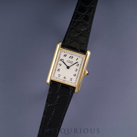 Cartier Must Tank LM 590005 Quartz Cal.90 SV925 Leather Genuine Buckle (GP) Arabic Dial Overhauled and Finished to Like New