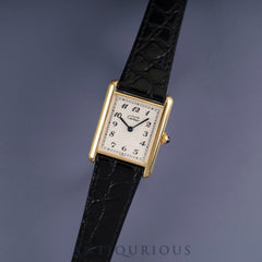 Cartier Must Tank LM 590005 Quartz Cal.90 SV925 Leather Genuine Buckle (GP) Arabic Dial Overhauled and Finished to Like New