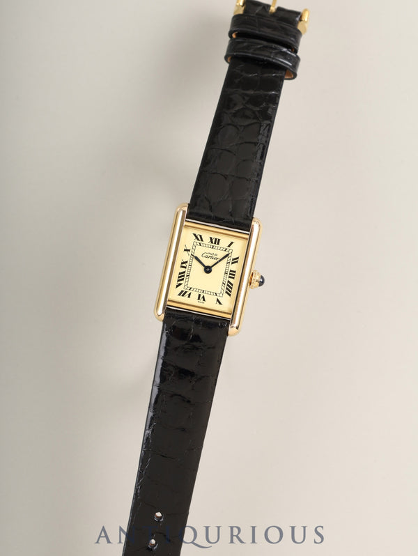 カルティエ マストタンク SM W1003153 /  1613 クォーツ Cal.057  SV925 革  純正尾錠（GP）アイボリーローマン文字盤（SWISS表記）箱 冊子 保証書（1997年）オーバーホール済み