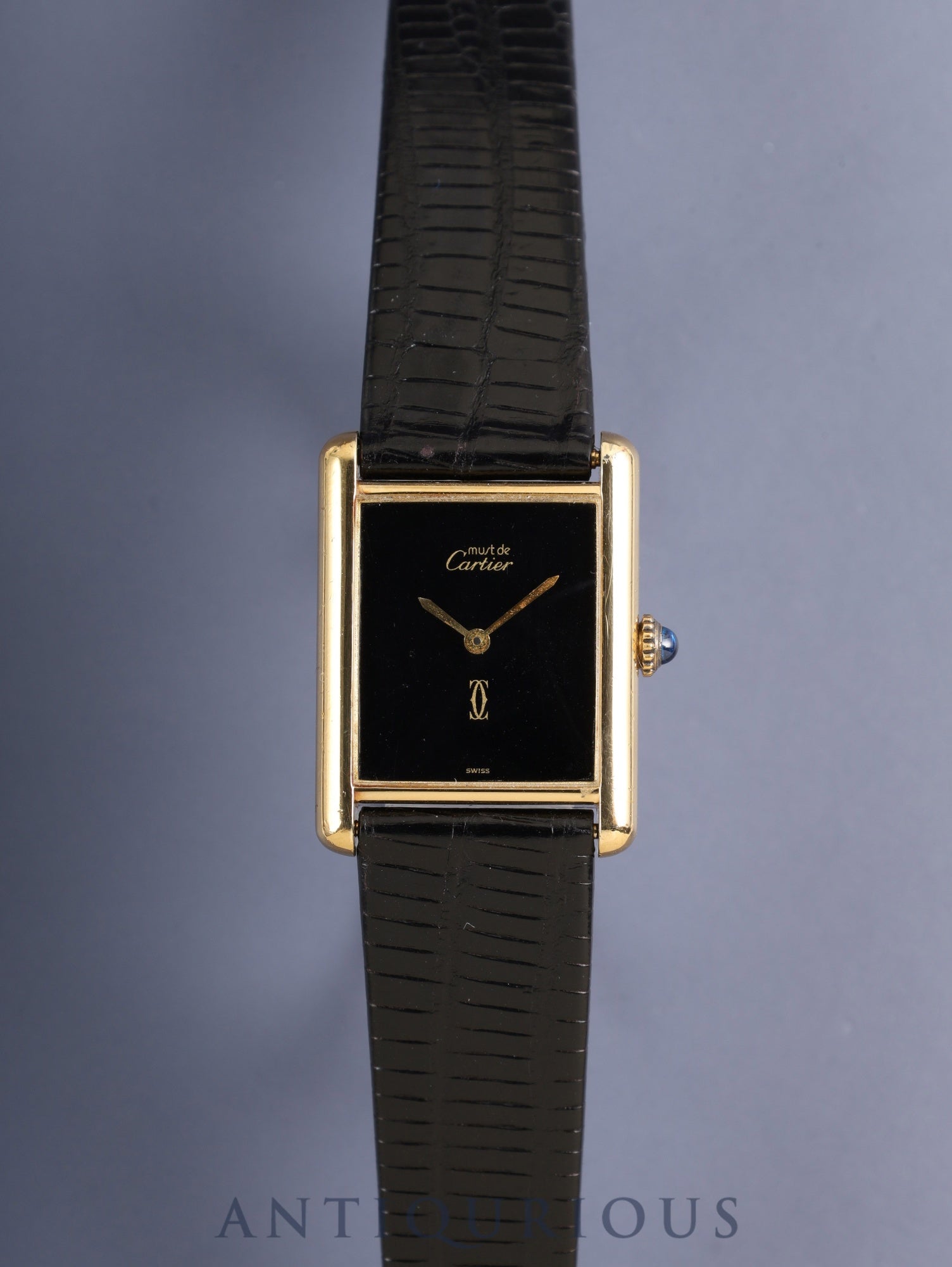 カルティエ マストタンク LM 手巻き Cal.78-1 SV925 革 純正ピンバックル（GP）オニキス文字盤（SWISS表記） オーバーホール済み