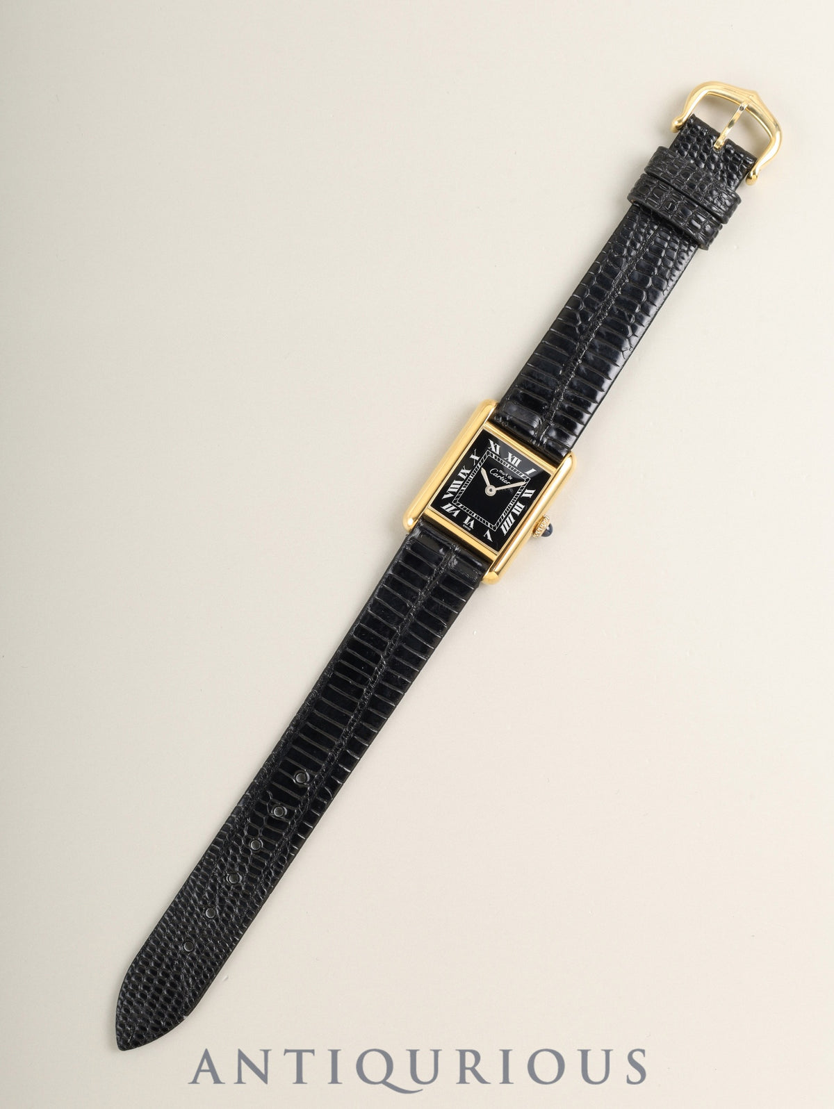 カルティエ マストタンク SM 3 手巻き Cal.78-1 SV925 革 純正ピンバックル（GP）ブラックローマン文字盤（SWISS表記）オーバーホール済み 新品仕上げ済み