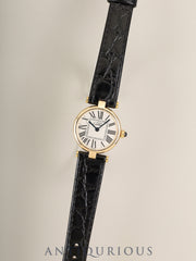 Cartier Must Vendôme VLC SM W1005354 / 590004, Quartz Cal.90, Sterling Silver (SV925) case, leather strap with original gold-plated (GP) pin buckle, opaline dial (SWISS signed), overhauled.