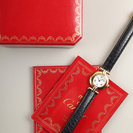 カルティエ マストコリゼ W1009954 / 1902 クォーツ Cal.90 SV925 革 純正Dバックル（GP） ホワイト飛びローマン文字盤 箱 冊子 オーバーホール済み