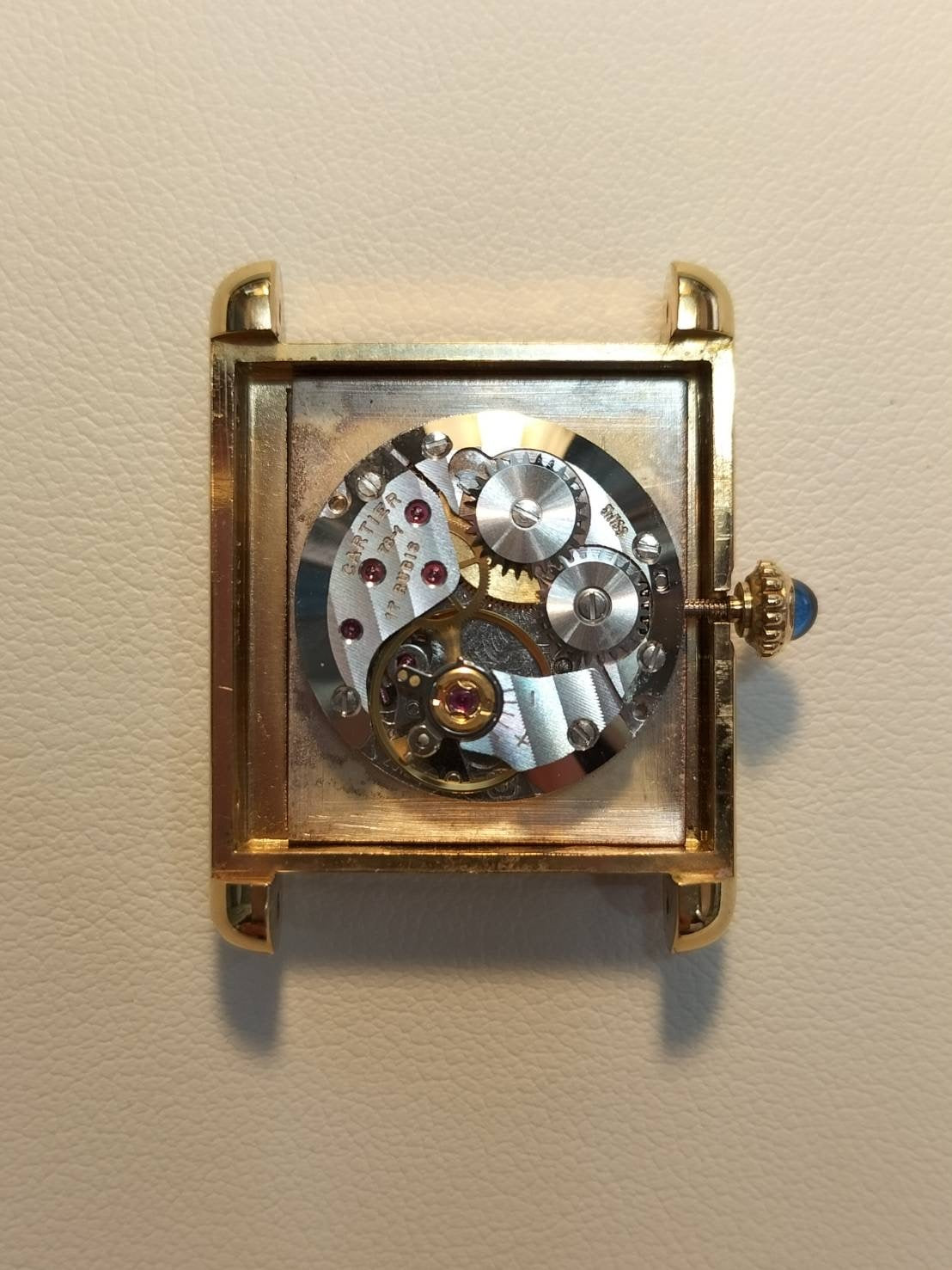 Cartier Must Tank LM, manual winding, Cal. 78-1, SV925, original leather strap, original pin buckle (GP), garnet dial, Bordeaux dial (SWISS marking), recently overhauled.