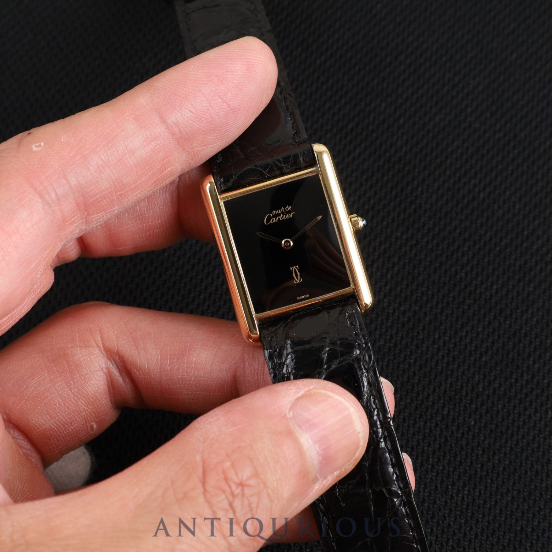 Cartier Must Tank LM 6 81006 Quartz Cal.81 SV925 Genuine leather strap Genuine buckle (GP) Black onyx dial Overhauled