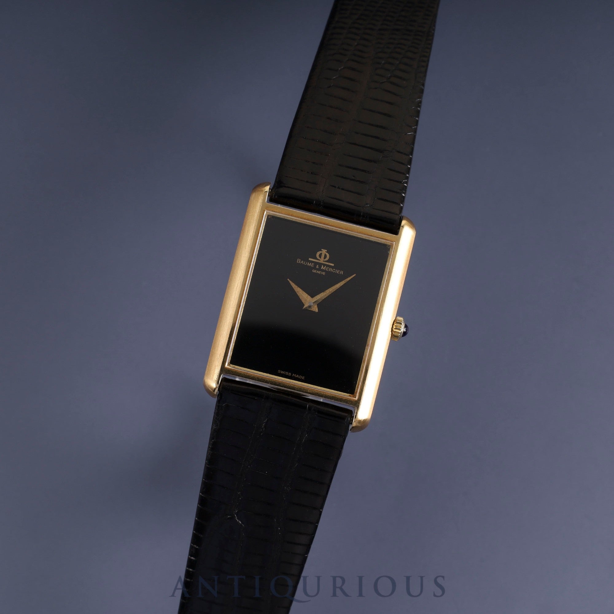 Baume &amp; Mercier Rectangular 37059 (B) Manual winding Cal.8M775 750 Leather Genuine buckle (GP) Black (onyx) dial Overhauled