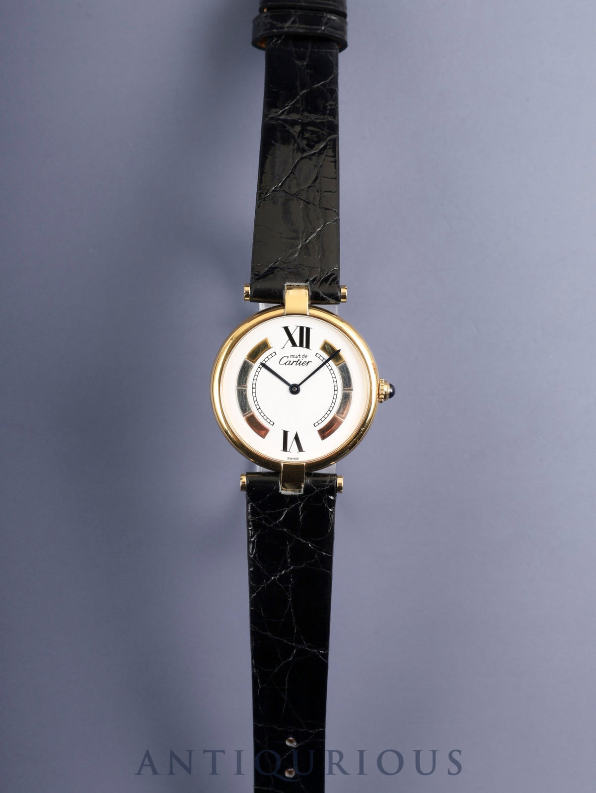 Cartier Must Vendôme VLC LM W1006454 / 590003 Quartz Caliber 90 SV925 Leather Strap with Genuine Pin Buckle (GP) Side Trinity Dial Overhauled