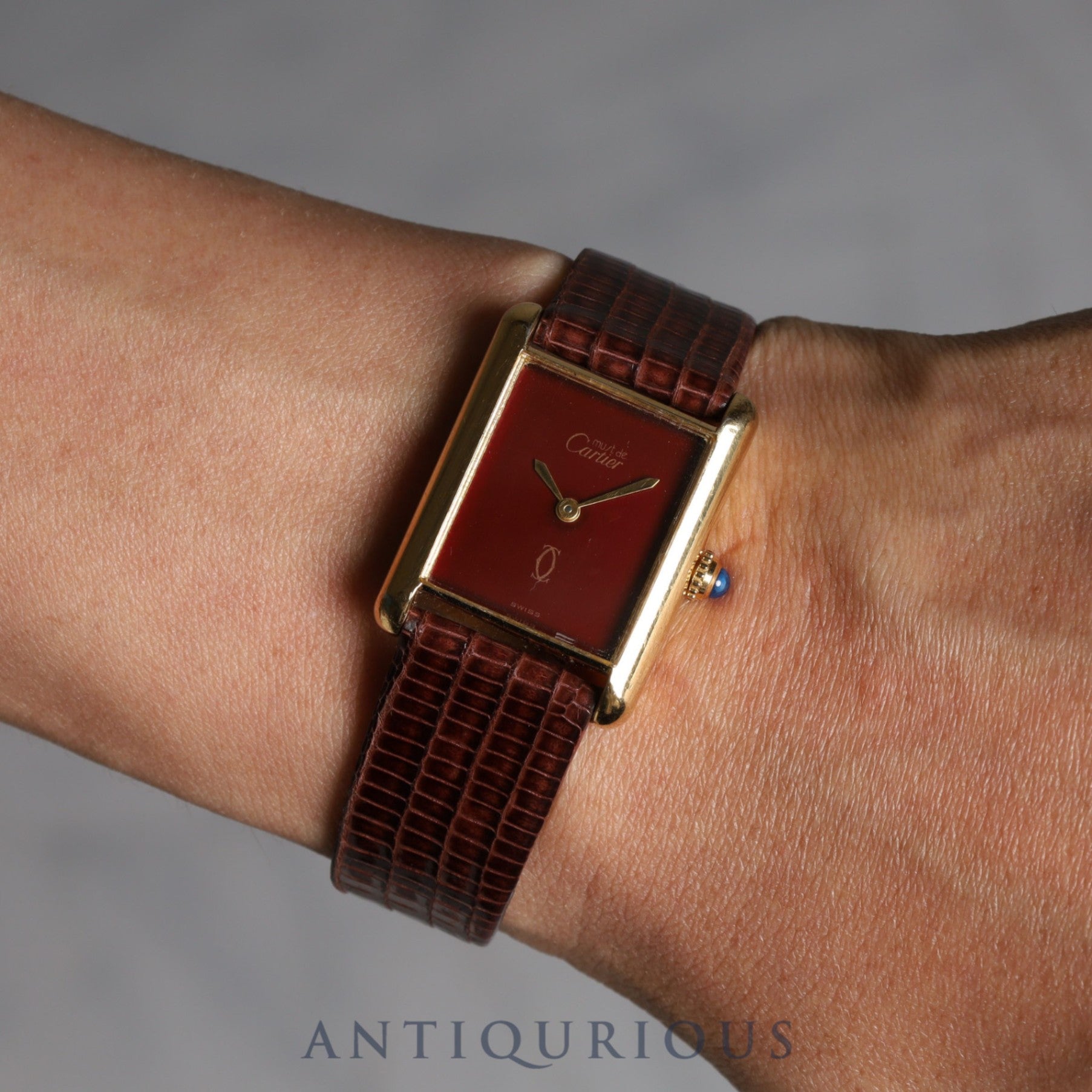 CARTIER Must Tank LM Manual Winding SV925 Leather Genuine Buckle Bordeaux Dial