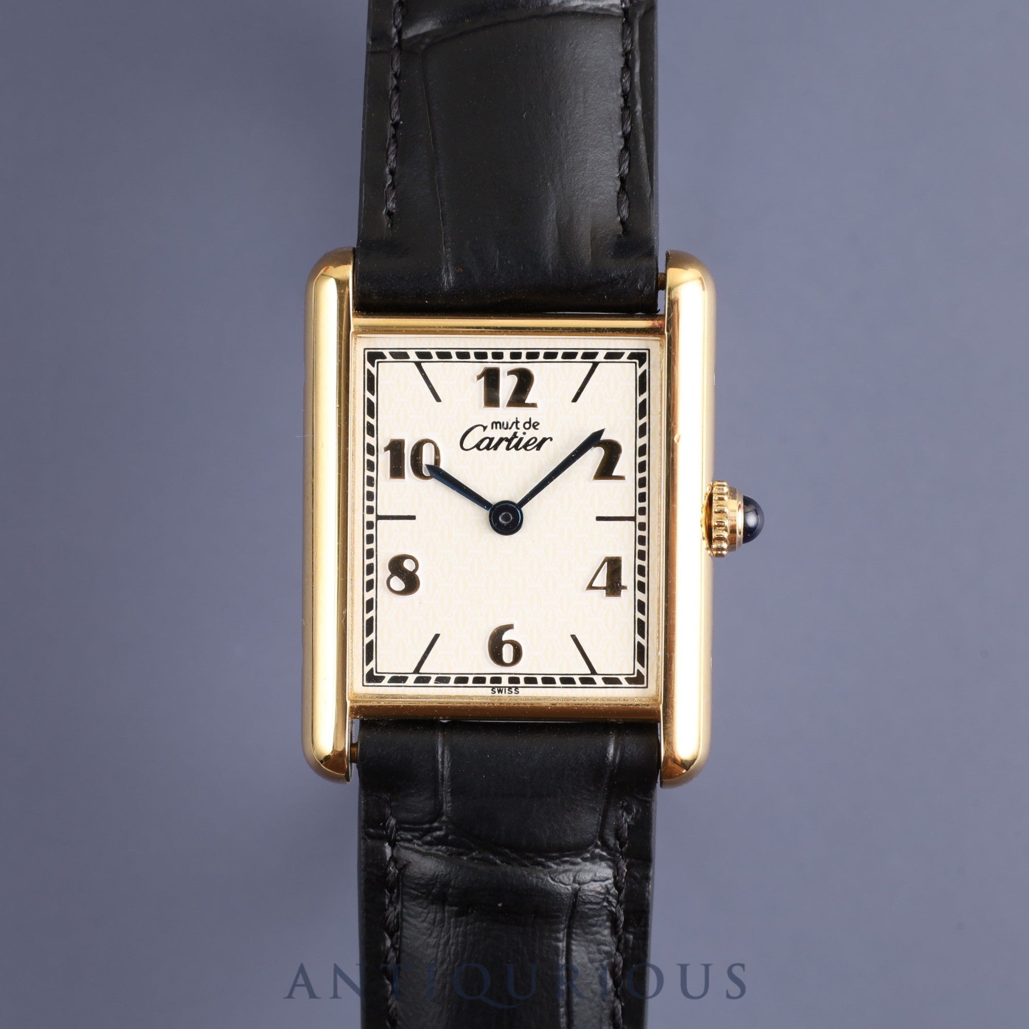 Cartier Must Tank LM 590005 Quartz Cal.90 SV925 Leather Genuine D Buckle (GP) Arabic CC Dial Box Overhauled