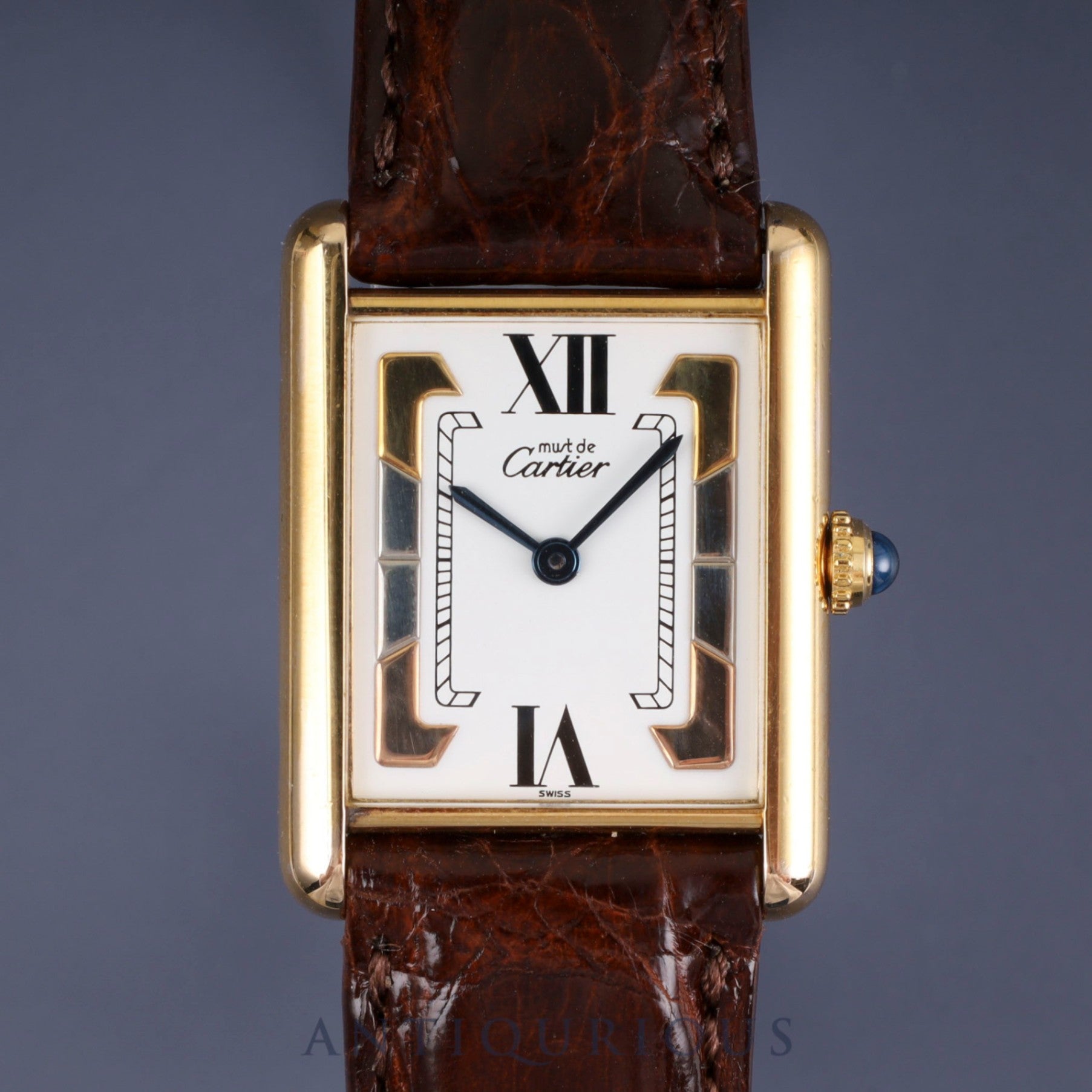 Cartier Must Tank LM 590005 Quartz Cal.90 SV925 Leather Genuine Buckle (GP) Trinity Dial Overhauled