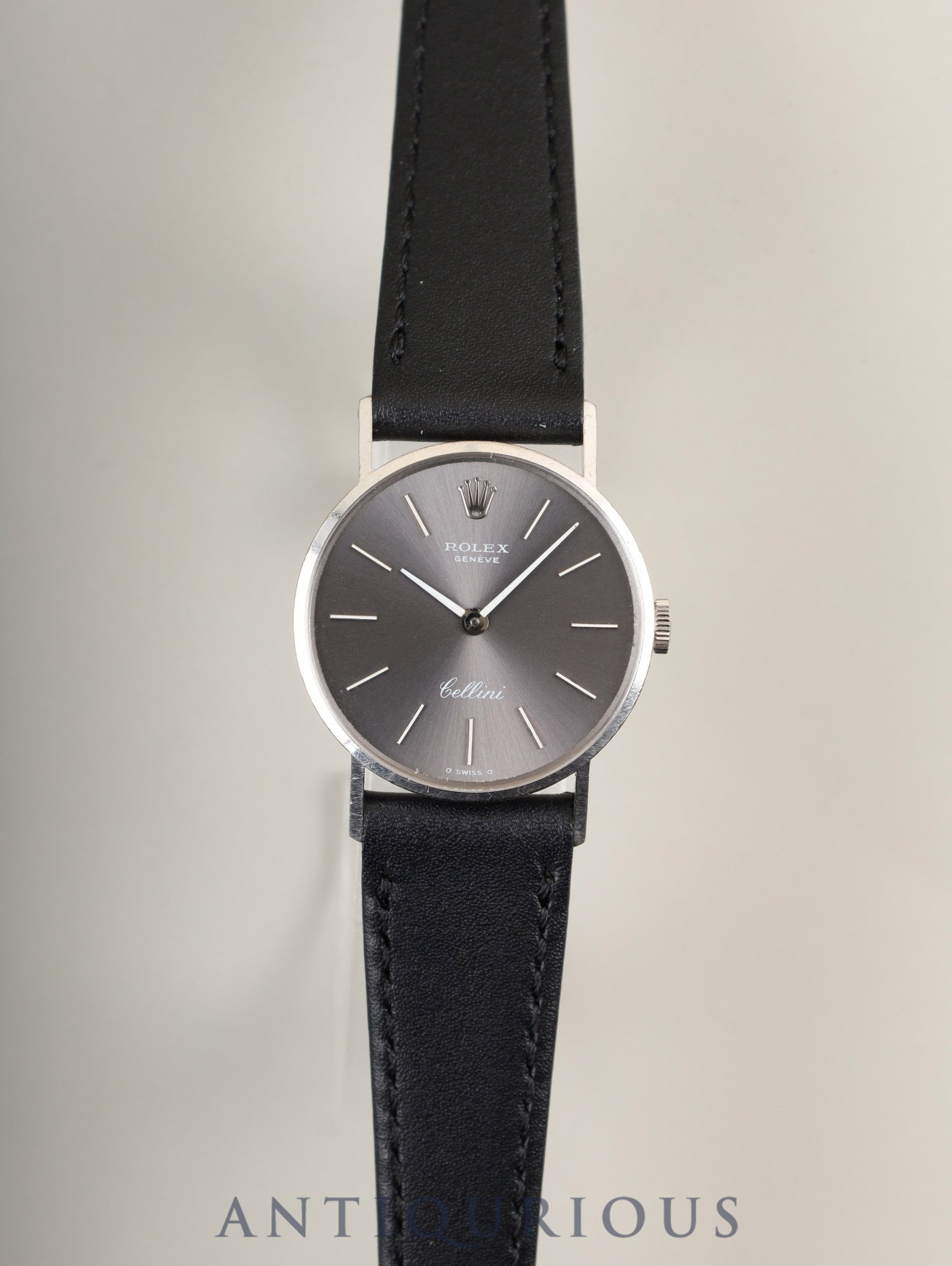 ロレックス チェリーニ 3810 手巻き Cal.1600 750WG 革 純正尾錠（GP） グレー文字盤 36番台（1972年） 冊子 保証書（1976年） オーダーホール済み