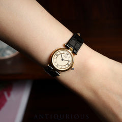 Cartier Must Vendôme VLC SM 590004 Quartz Caliber 90 SV925 Leather Strap with Genuine GP Buckle, Ivory 4-Point Roman Dial, Overhauled