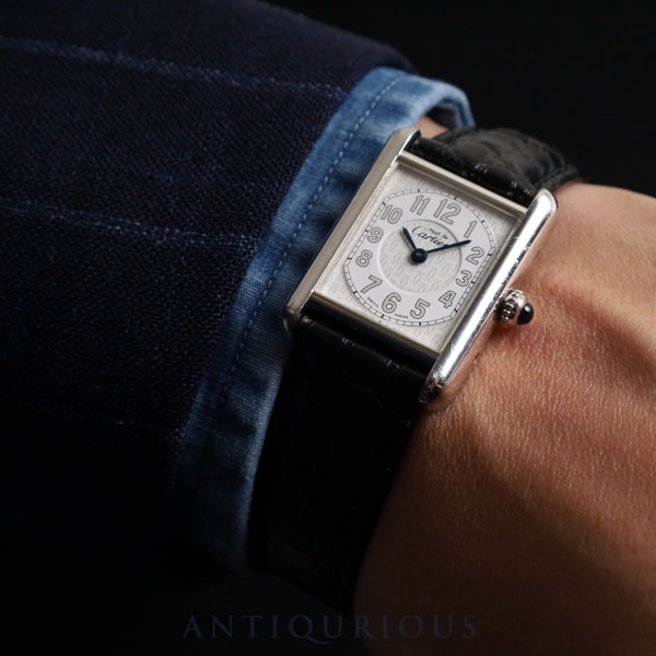 Cartier Must Tank MM 2416 Quartz Cal.057 SV925 Leather Genuine D Buckle (SS) Telephone CC Dial Overhauled
