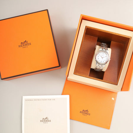 エルメス クリッパー CL4.210 クォーツ SS SS ホワイト文字盤 箱 冊子 オーバーホール済み