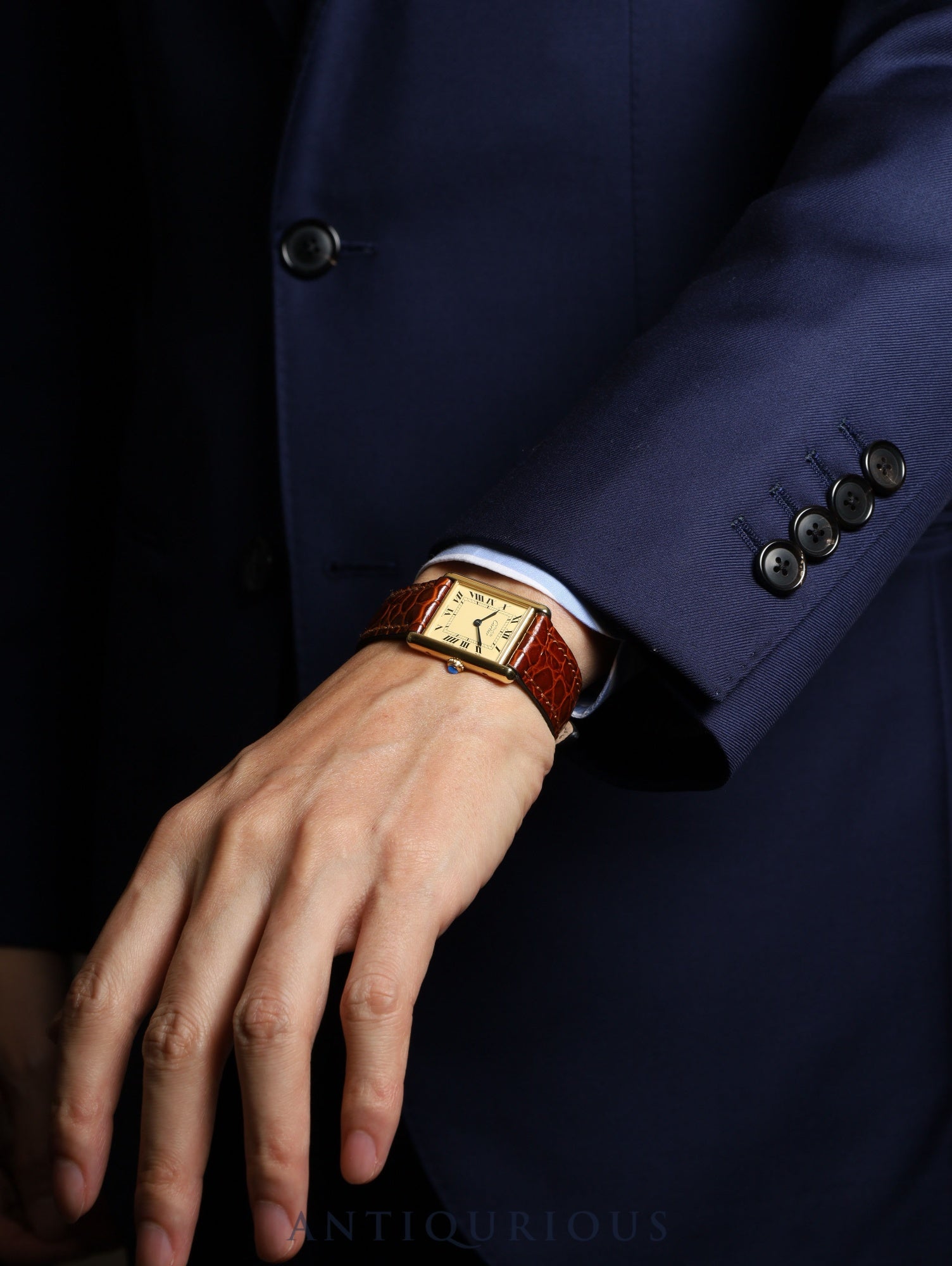 カルティエ マストタンク LM 590005 クォーツ Cal.690 SV925 革 純正尾錠（GP）アイボリーローマン文字盤（SWISS MADE表記） オーバーホール済み 新品仕上げ済み