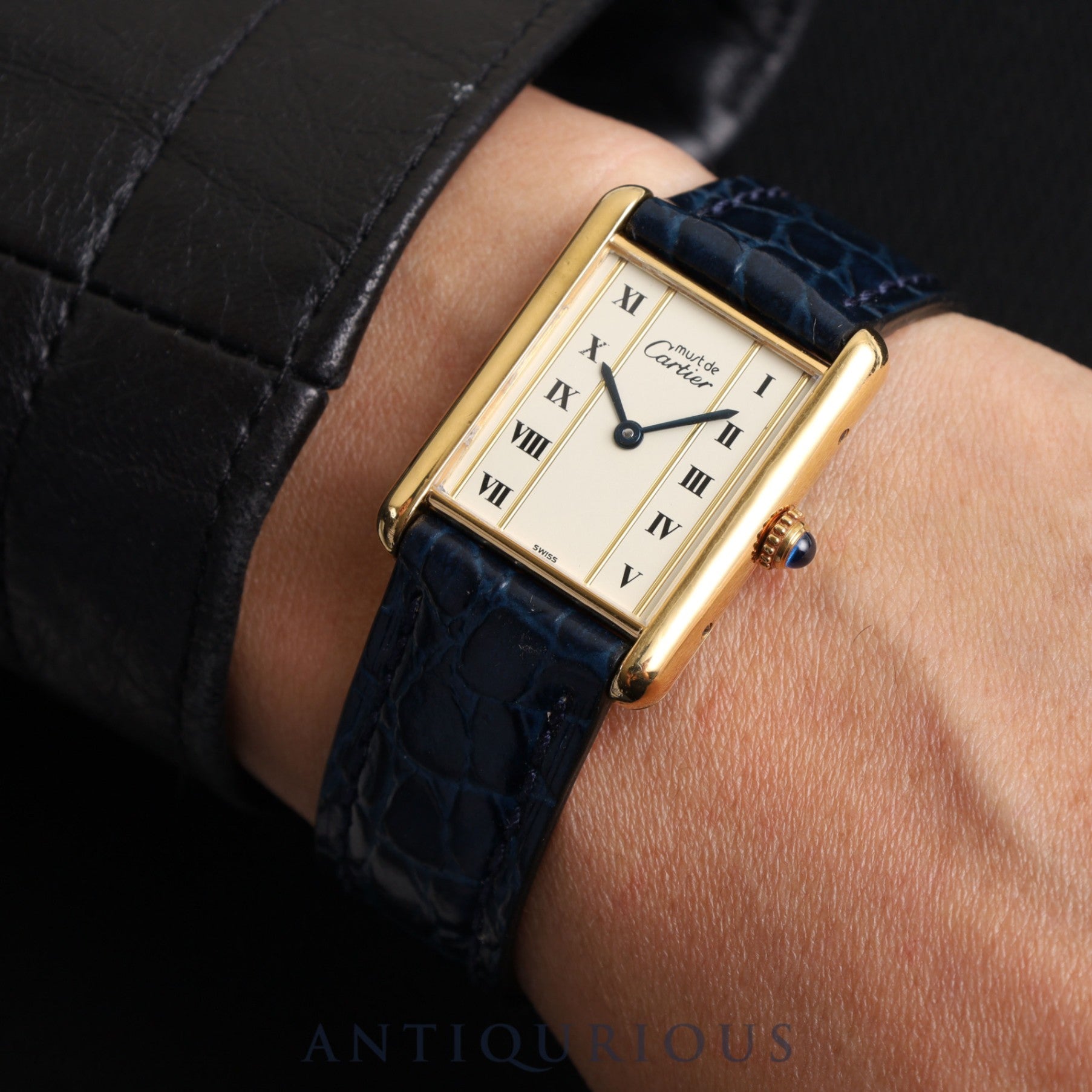 Cartier Must Tank LM 590005 Quartz Cal.90 SV925 Leather Genuine Buckle (GP) Straight Roman Dial Overhauled Newly Finished