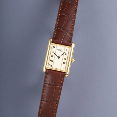 カルティエ マストタンク LM 590005 クォーツ Cal.90  SV925 革 純正Dバックル（GP）ストレートローマン文字盤（SWISS表記）オーバーホール済み 新品仕上げ済み