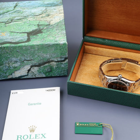 ロレックス エアキング 14000 自動巻き Cal.3130 SS SS ブラック文字盤 Y番台（2002年） 保証書 箱 タグ 冊子 ケース オーバーホール済み