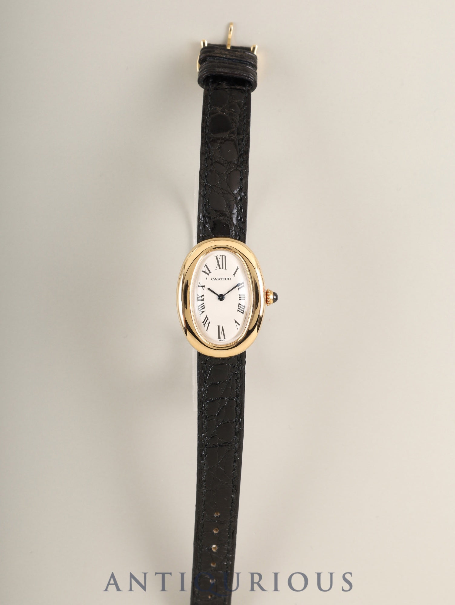 Cartier Baignoire SMW1506056 / 1952 Quartz Cal. 057 750YG Leather Genuine Pin Buckle (750YG) White Roman Dial Box Booklet Warranty (1995) Overhauled