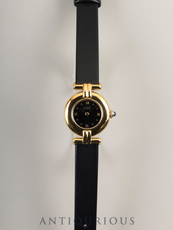カルティエ マストコリゼ W100753 / 590002 クォーツ Cal.690 SV925 革 純正尾錠（GP）ブラック飛びローマン文字盤 オーバーホール済み