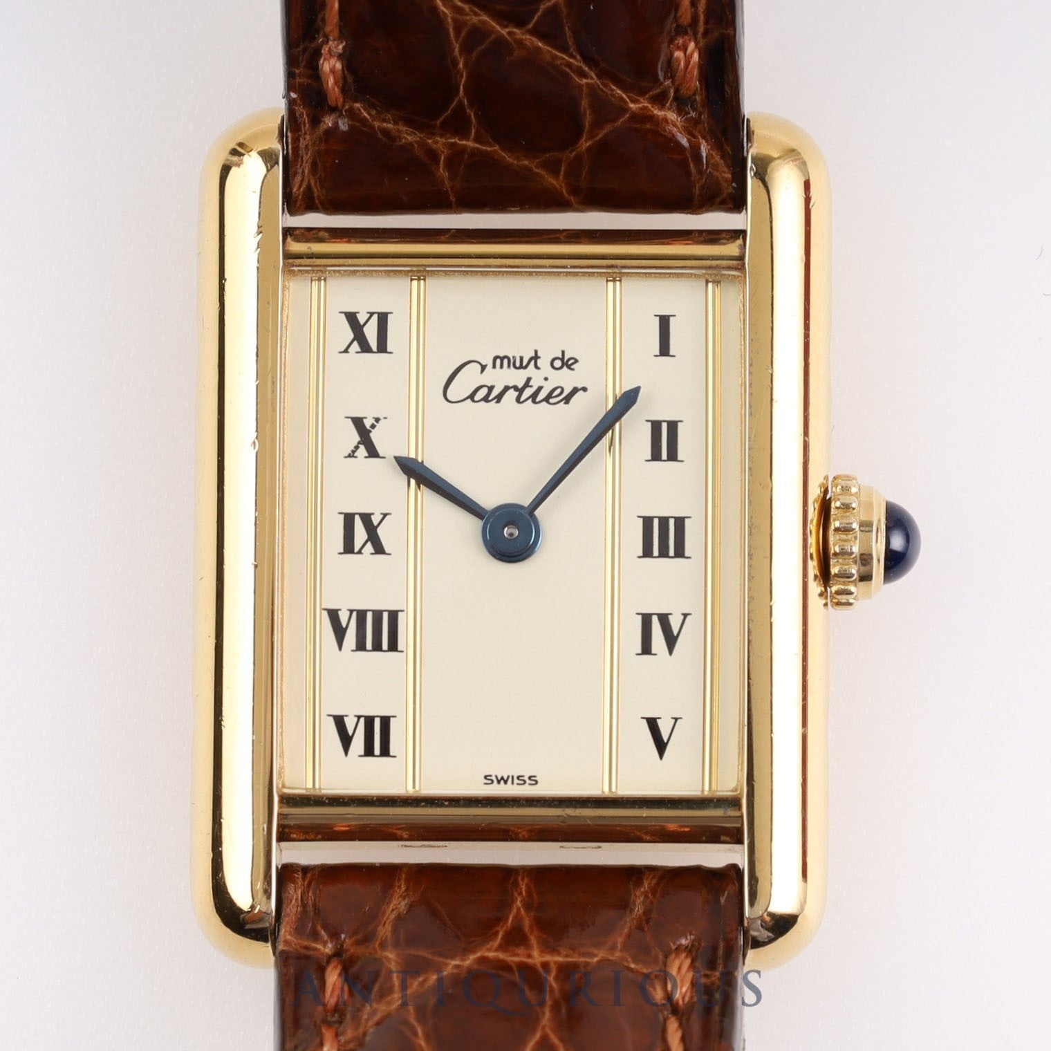 CARTIER Must Tank SM QZ W1003053 / 5057001 Cal.57 SV925 Leather Genuine Buckle Vertical Roman Dial Box