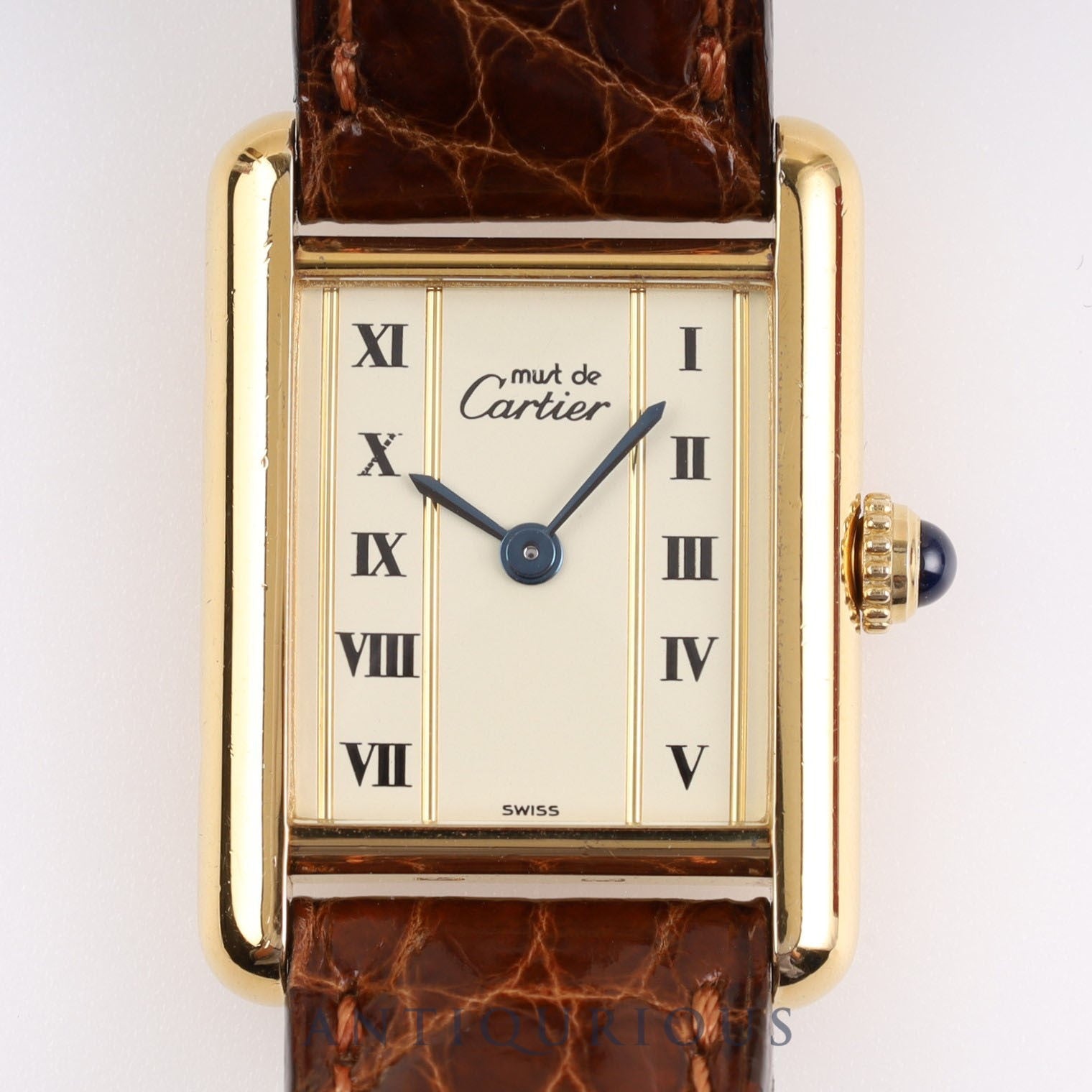 Cartier Must Tank SM QZ W1003053 / 5057001 Cal.57 SV925 Leather Genuine Buckle Straight Roman Dial Box