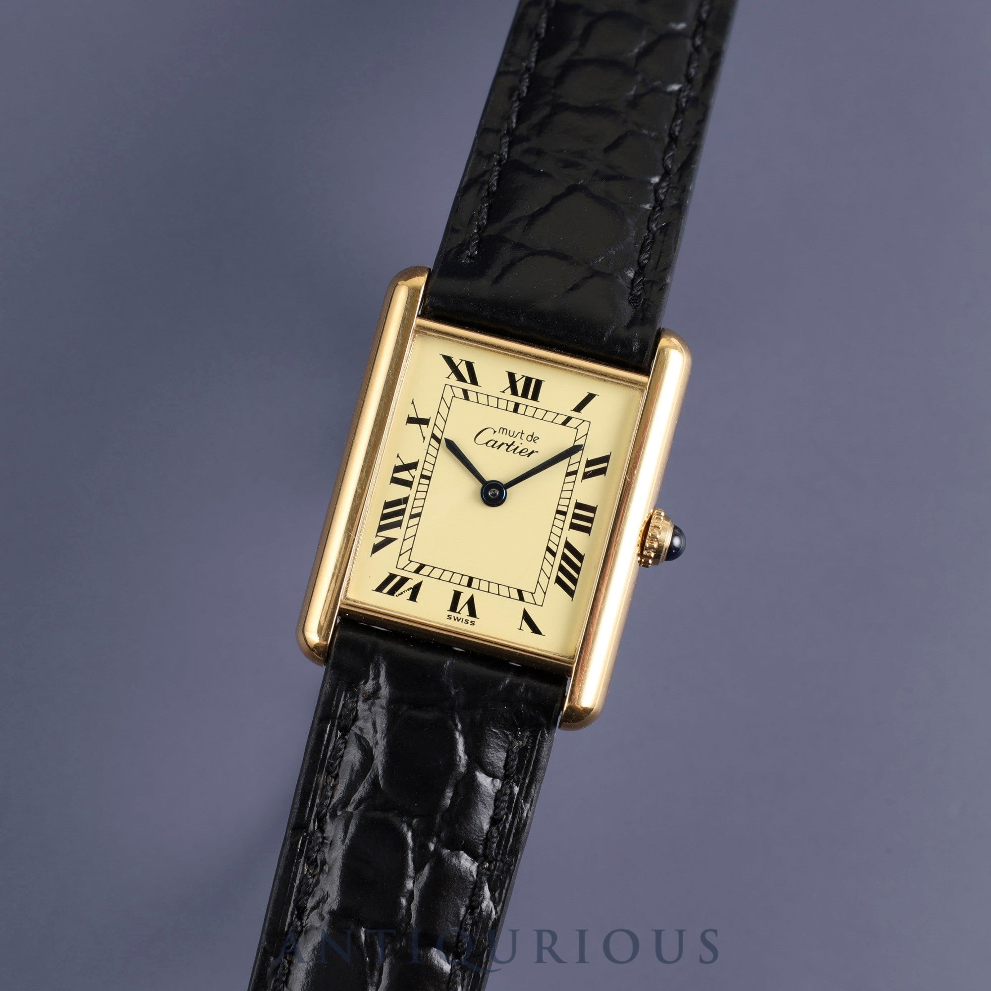 Cartier Must Tank LM 590005 Quartz Cal.90 SV925 Leather Genuine Buckle (GP) Ivory Roman Dial Mid 1980s - 1994 Overhauled