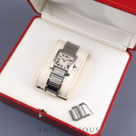 Cartier Tank Francaise MM Boys size W51011Q3 / 2465 Quartz SS White Roman numerals Dial box 2 links Overhauled