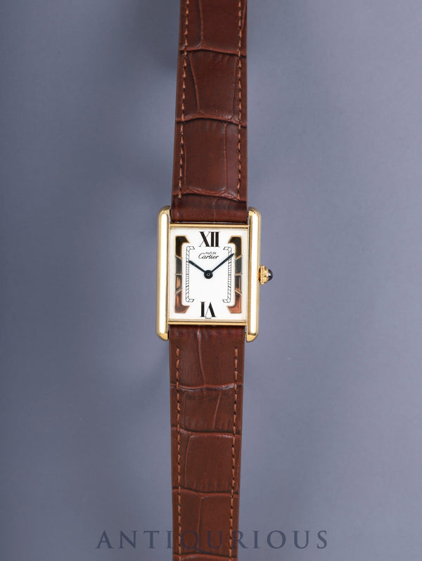 カルティエ マストタンク LM 590005 クォーツ Cal.- SV925 革 純正Dバックル（GP）サイドトリニティ文字盤（SWISS表記）カルティエブティックにてコンプリートサービス済み