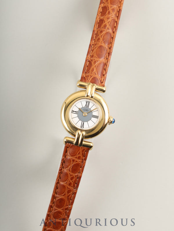 Cartier Must Colisee W1006654 / 590002 Quartz Caliber 90 SV925 Leather Strap with Genuine D-buckle (GP) Gray Roman Dial with Center Drop, Booklet, Warranty Card (1991) Overhauled