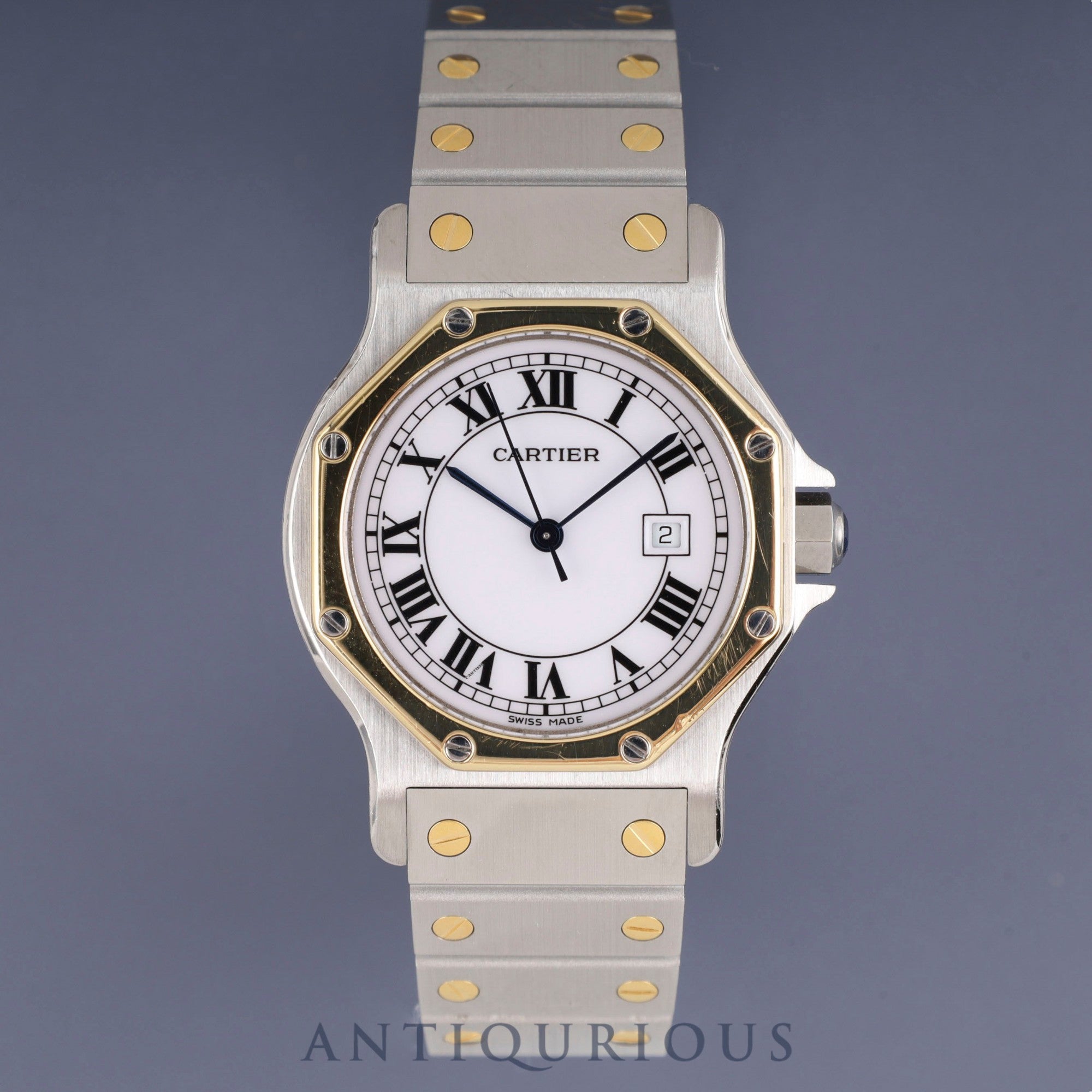 Cartier Santos Octagon LM 2966 Automatic, Stainless Steel/Yellow Gold, White Roman Dial, Completely Serviced at a Cartier Boutique