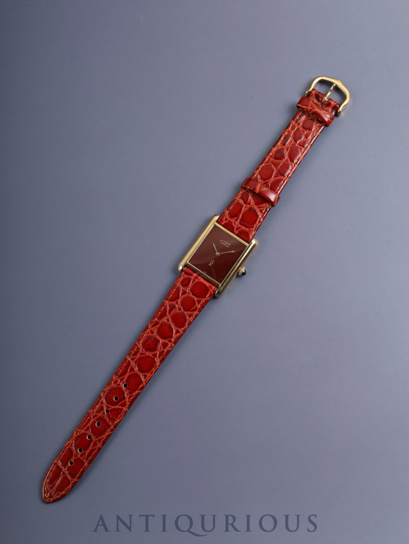 カルティエ マストタンク LM 手巻き Cal.78-1 SV925 革 純正ピンバックル（GP）ガーネットダイアル ボルドー文字盤（SWISS表記）オーバーホール済み