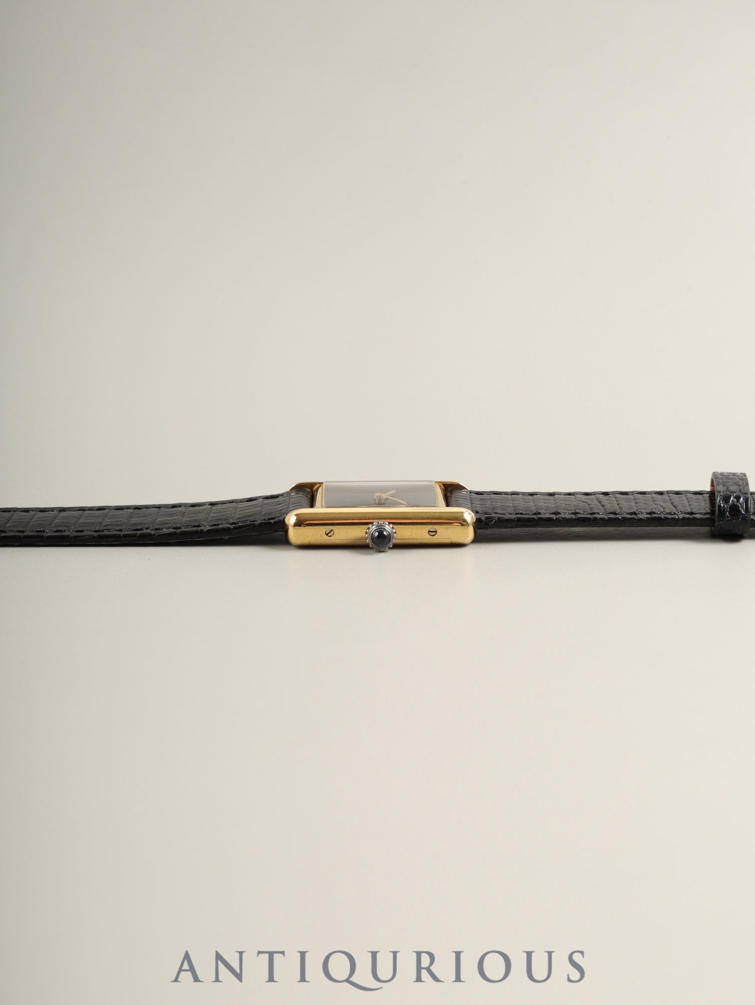 Cartier Must Tank SM Hand-wound Cal.78-1 SV925 Leather Genuine Pin Buckle (GP) Onyx Dial (SWISS) Overhauled