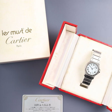 カルティエ サントス オクタゴン LM 2965 自動巻き Cal.2671 SS/SS SS/SS ホワイトローマン文字盤  箱 冊子 国際永久保証書（1983年）オーバーホール済み