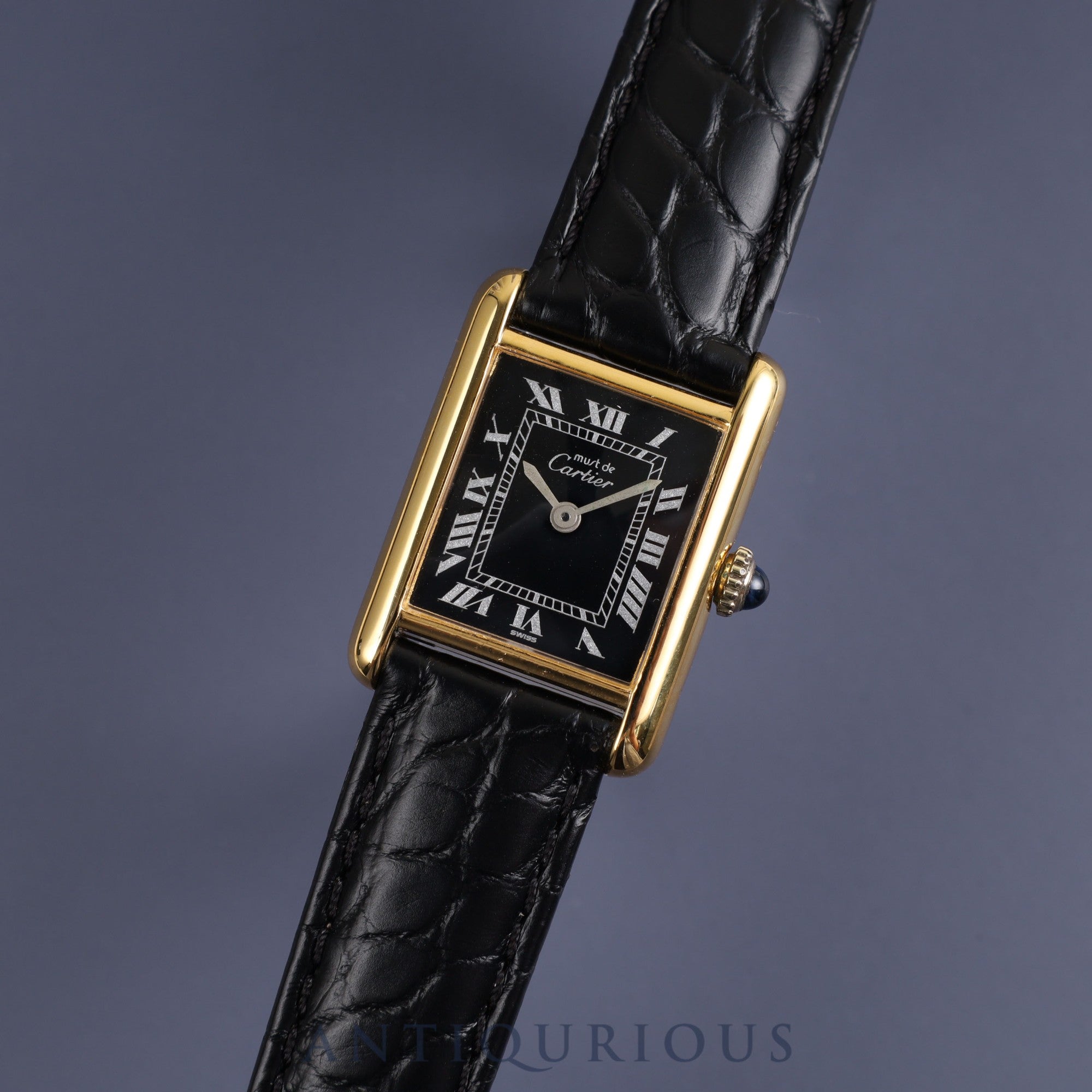 Cartier Must Tank SM Manual winding 925 Leather Genuine buckle (GP) Black Roman dial Overhauled