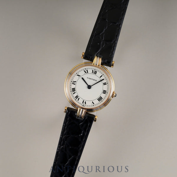 Cartier Vendôme Trinity VLC SM 881004 Quartz Caliber 81 750 Leather Strap with Genuine GP Buckle, White Roman Dial, Overhauled