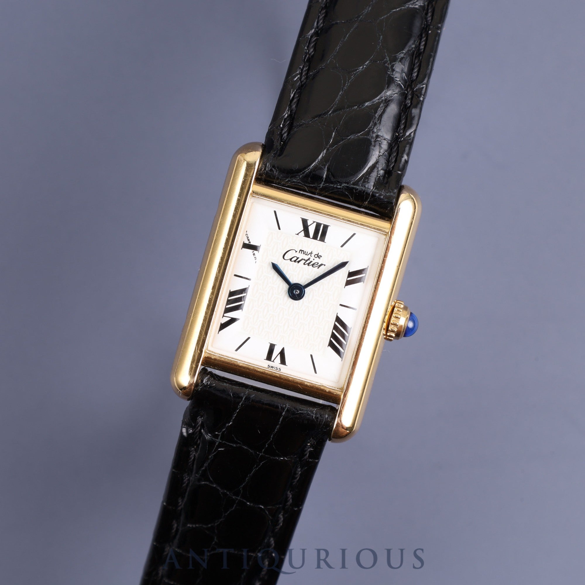 Cartier Must Tank SM W1009654 / 1613 Quartz Cal.057 SV925 Genuine D-buckle (GP) Flying Roman CC dial Mid 1980s - 1994 Overhauled